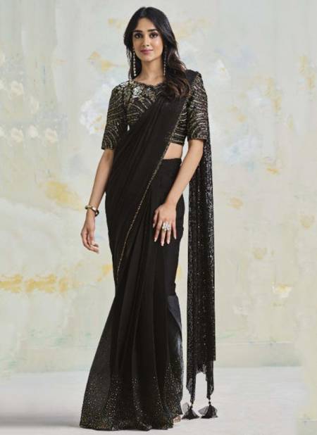 Black Taranaah Satin Silk Party Wear Wholesale Saree Collection 22409